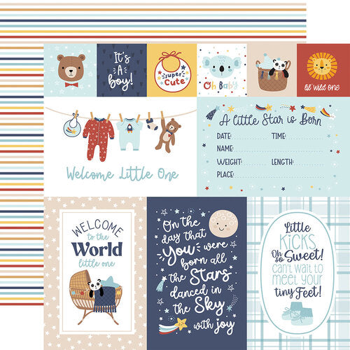 Echo Park - Baby On Board - Baby Boy Journaling Cards 12x12 Cardstock