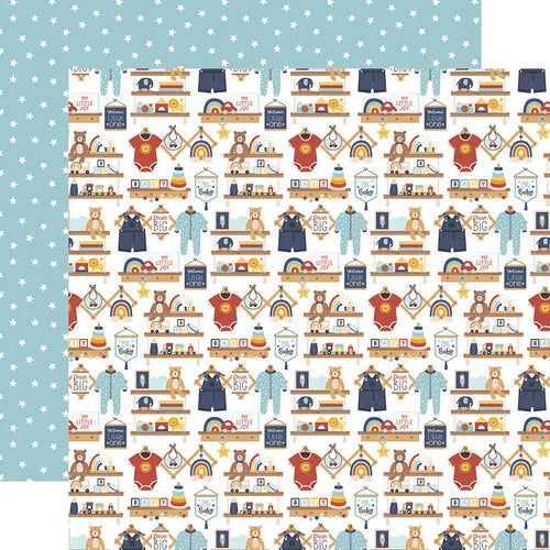 Echo Park - Baby On Board - Baby Boy Nursery 12x12 Cardstock