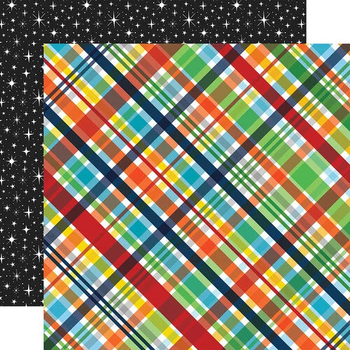 Echo Park - Blast Off - Explore Plaid - 12x12 Cardstock