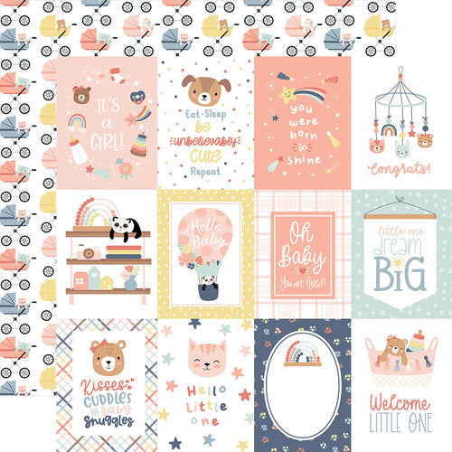 Echo Park - Baby on Board -  3x4 Journaling Cards Girl 12x12 Cardstock